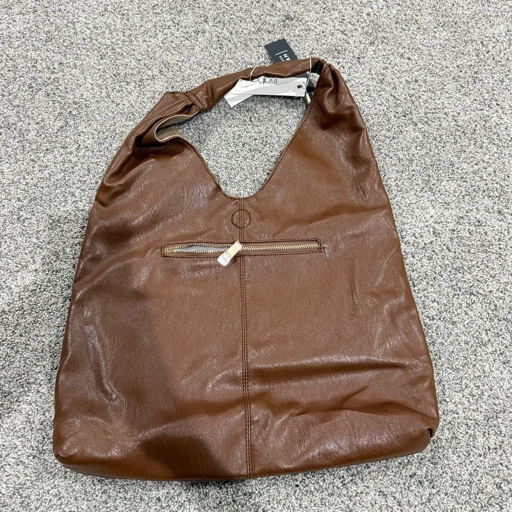 NWT! Isabelle PETA Approved Vegan Leather Brown Beige Reversible Hobo Bag